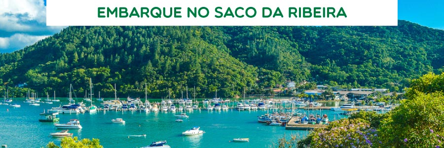 Embarcações ancoradas e atracadas no Saco da Ribeira, um dos principais pontos de saída e locais de embarque de passeios marítimos de escuna e lancha em Ubatuba